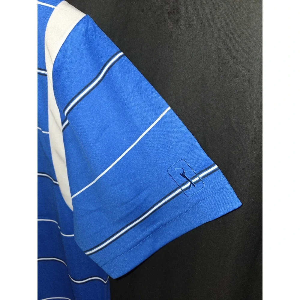 PGA Tour - Pro Series Athletic Fit Golf‎ Polo - Blue Striped L UV PROTECTION NWT